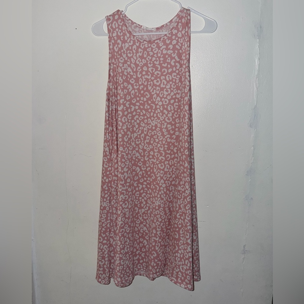 Pink Leopard Print Sleeveless Swing Dress
